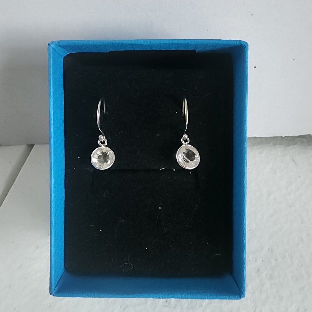 1.50 TCW White Topaz Rhodium Over Sterling Silver Wire Drop Dangle Earrings